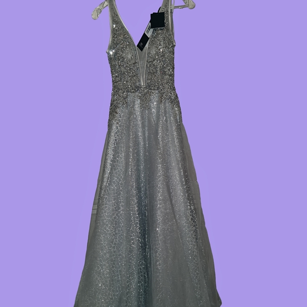 Andrea & Leo A0680, Vespertine Beaded  Dress, Silver, Size 4, NWT